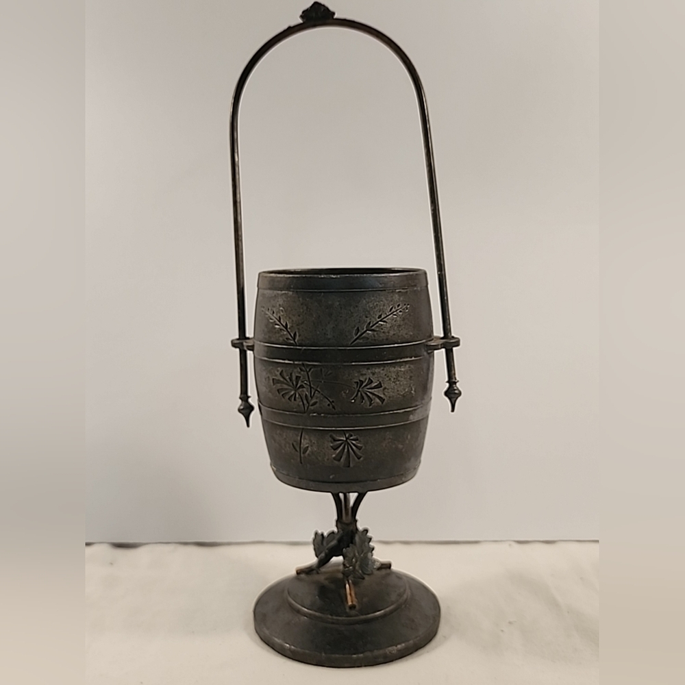 Antique Simpson Hall Miller Barrel Bucket Vase Silverplate Signed Table Flowers